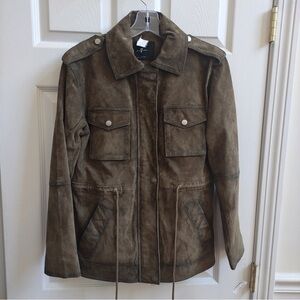 7 For All Mankind Suede Leather Olive Military Jacket